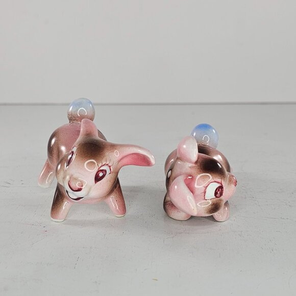 Vintage Pink Bunny Rabbit Salt Pepper Shaker Set Figurines Ceramic Japan *Repair - Picture 5 of 12